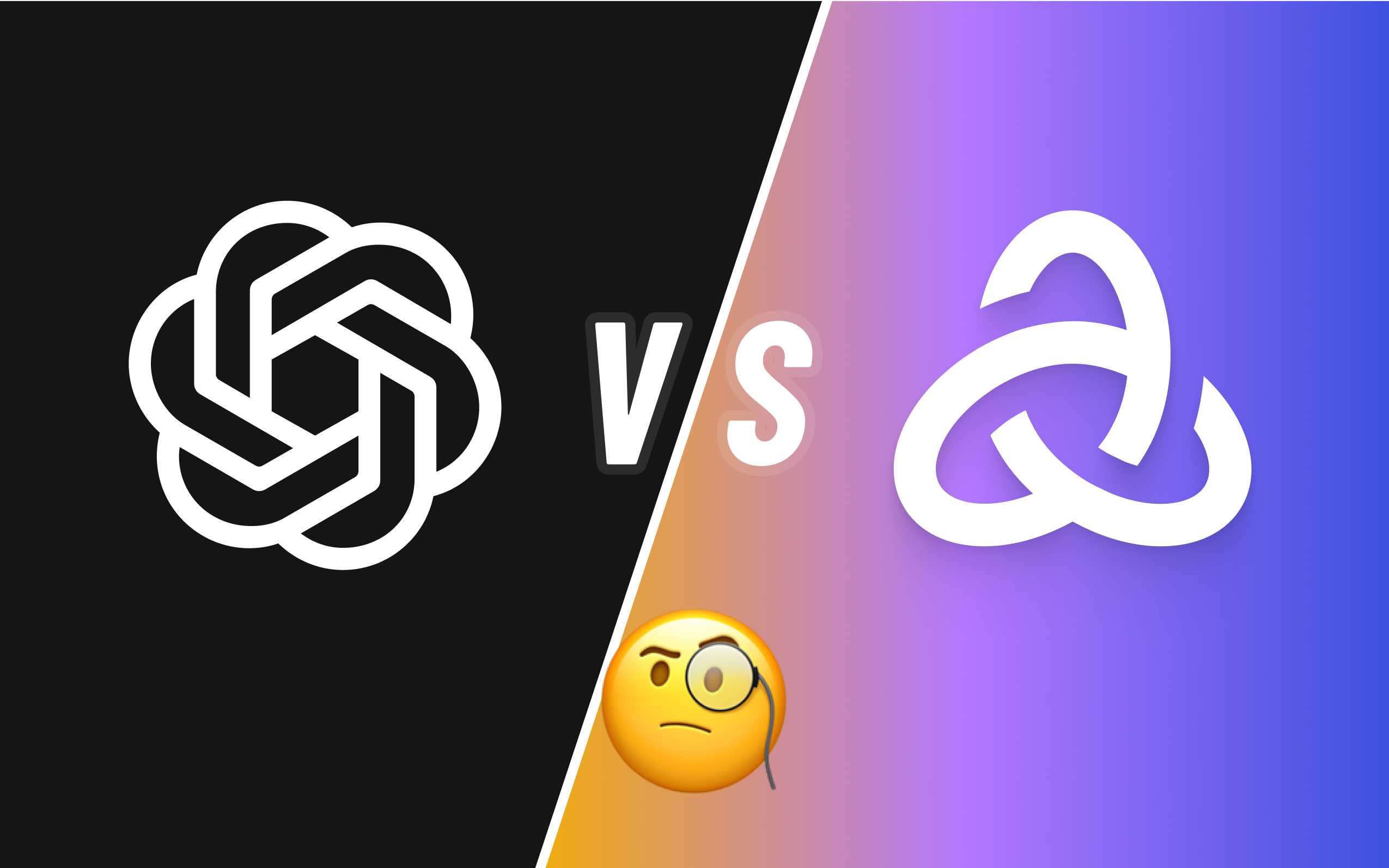 ChatGPT logo and Astra AI logo side by side with VS between them and a curious emoji with a monocle